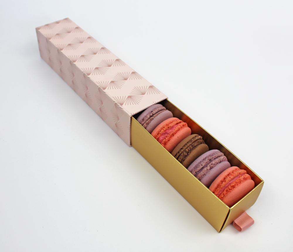 Macarons Schachtel mit Schiebeeinsatz rosé gemustert
