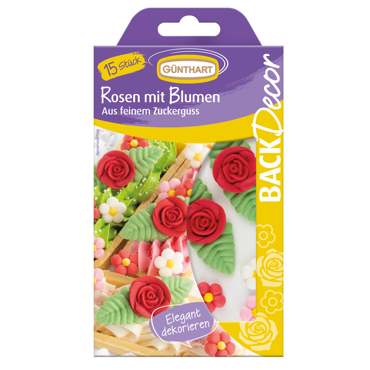 Zuckerdeko Rosen rot mit Blumen