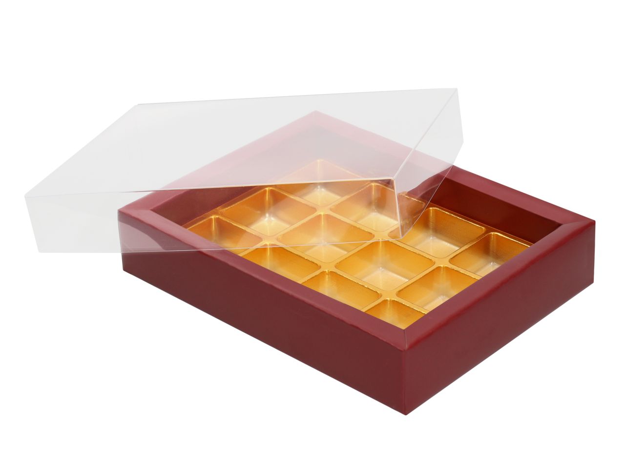 Pralinen Schachtel Trüffel-Verpackung  bordeaux für 12 Trüffel mit Klarsichtdeckel