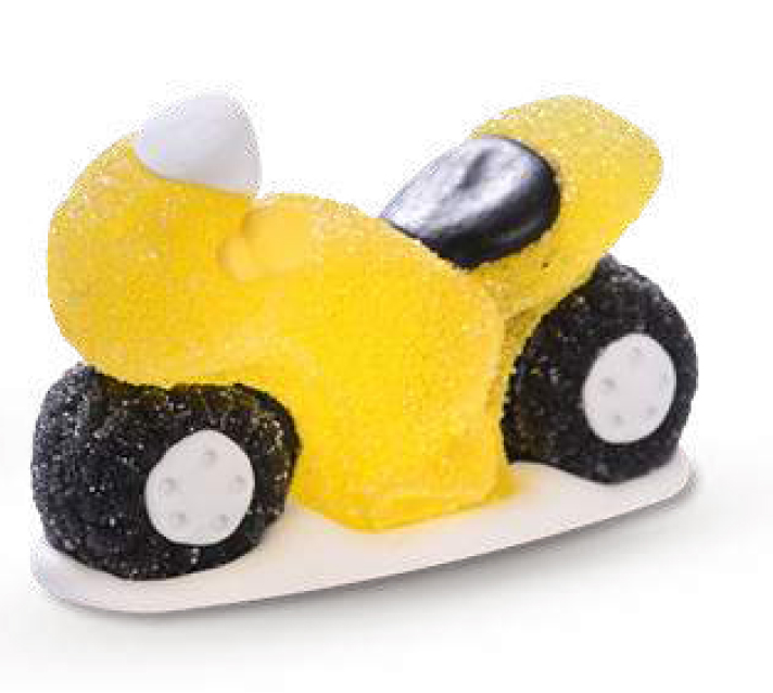 Motorrad gelb aus Gelee und Zucker