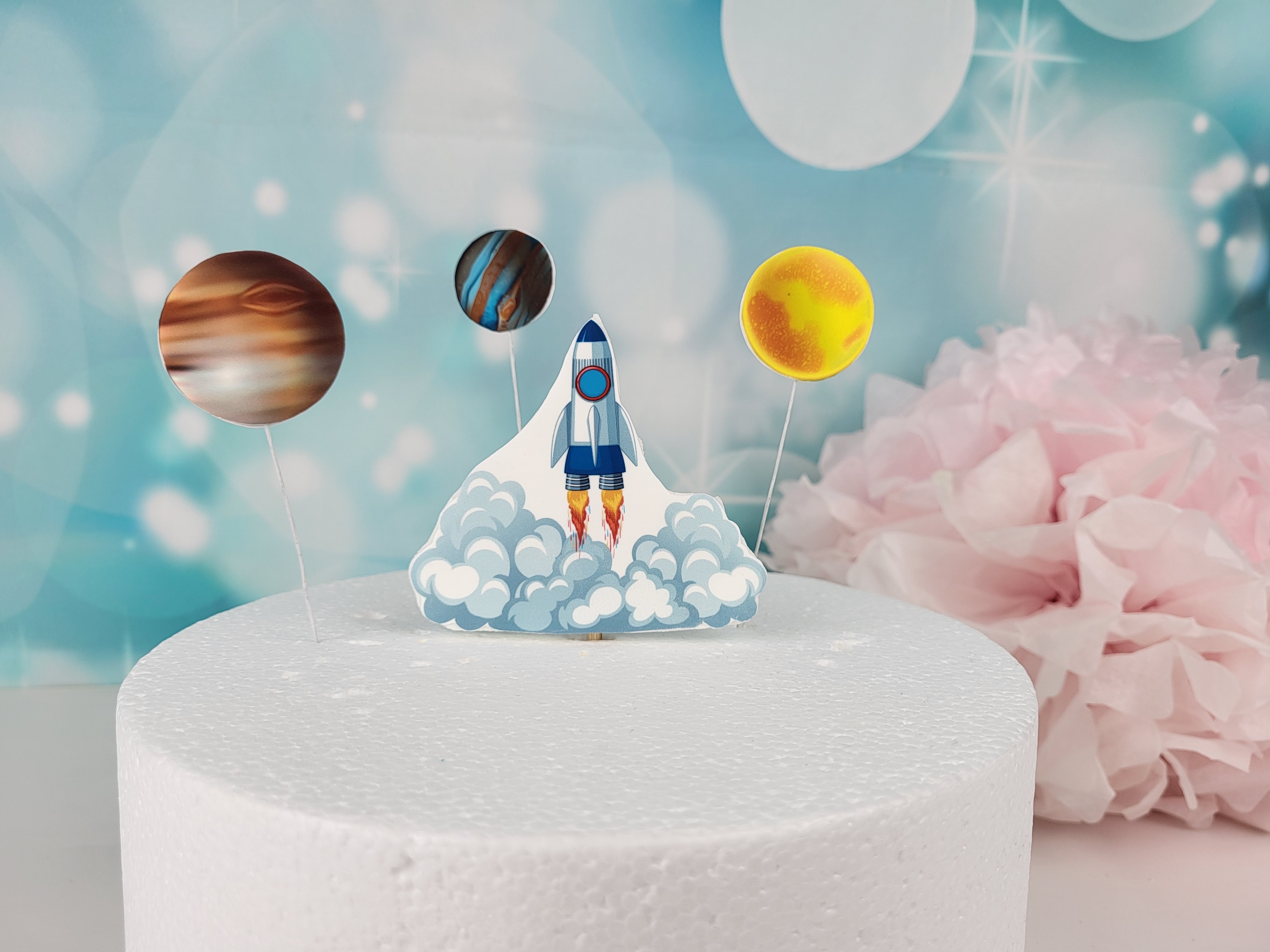 Cake Topper Rakete mit Planeten