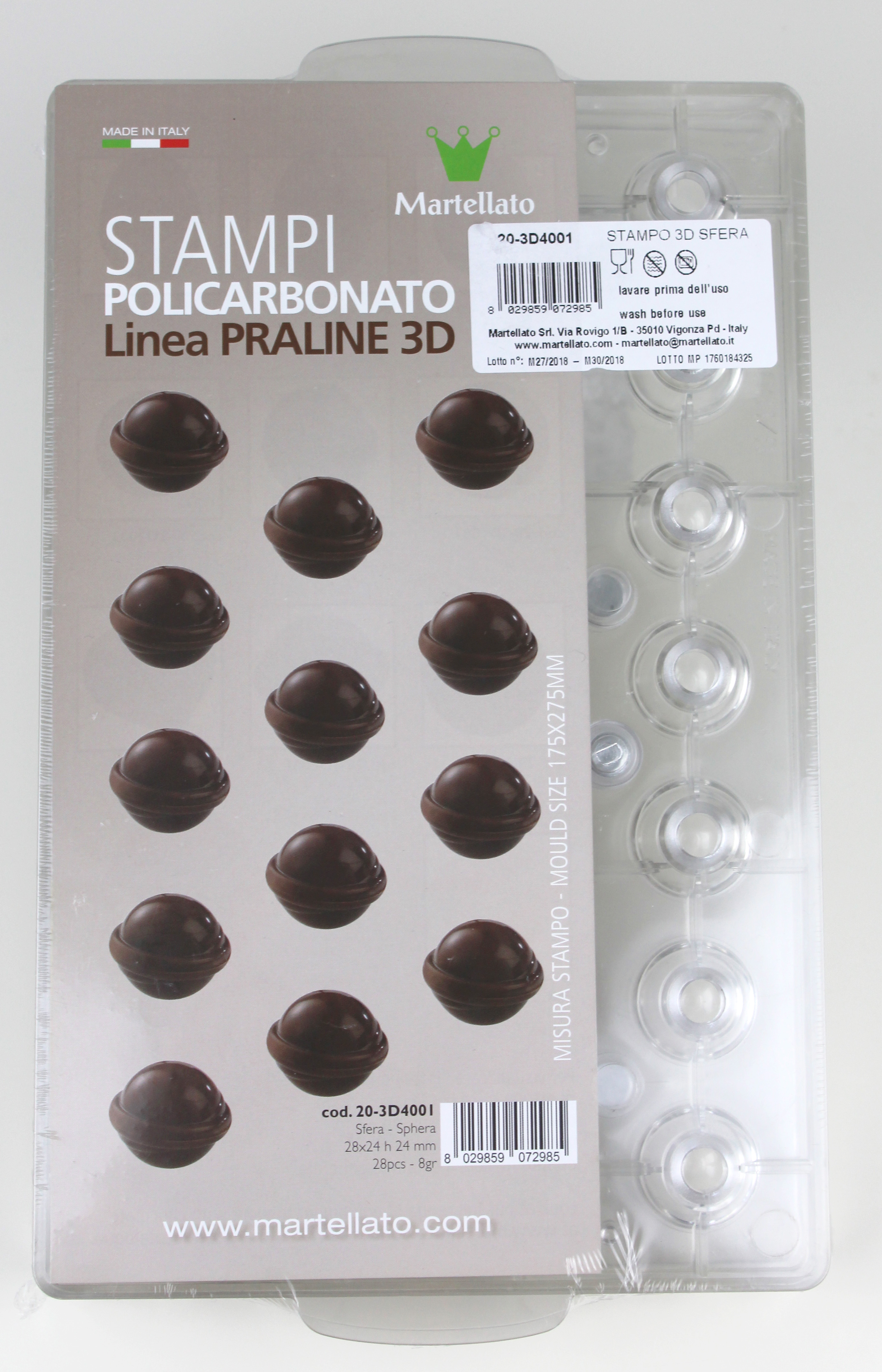 Martellato Polycarbonat 20-3D4001 Profi Gussform Kugel für Pralinen