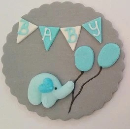 Fondantaufleger "Baby" mit Elefant grau/blau