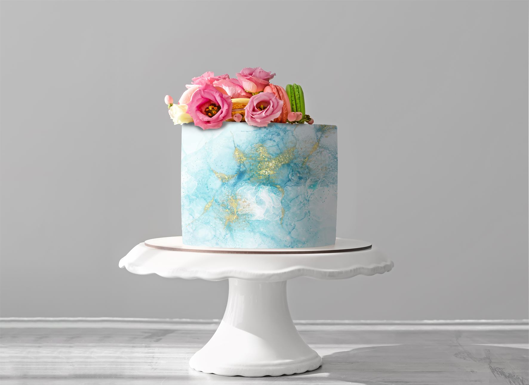 Deko Fondant Marmor blau-gold