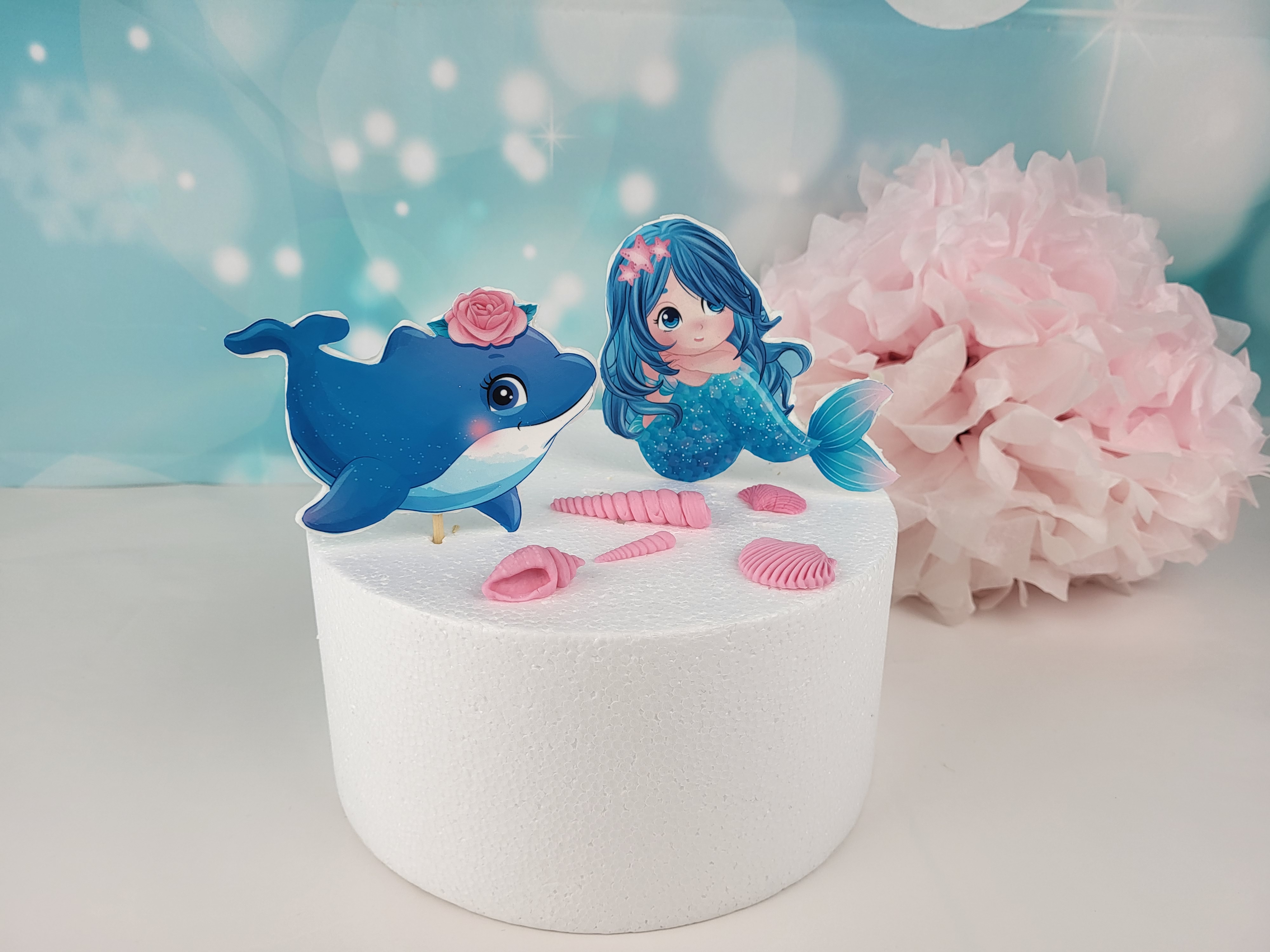 Cake Topper Set Meerjungfrau, Wal und Muscheln