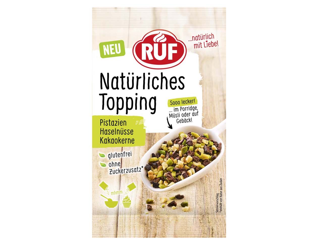 Natürliches Topping - Pistazien, Kakaokerne und Haselnüsse 
