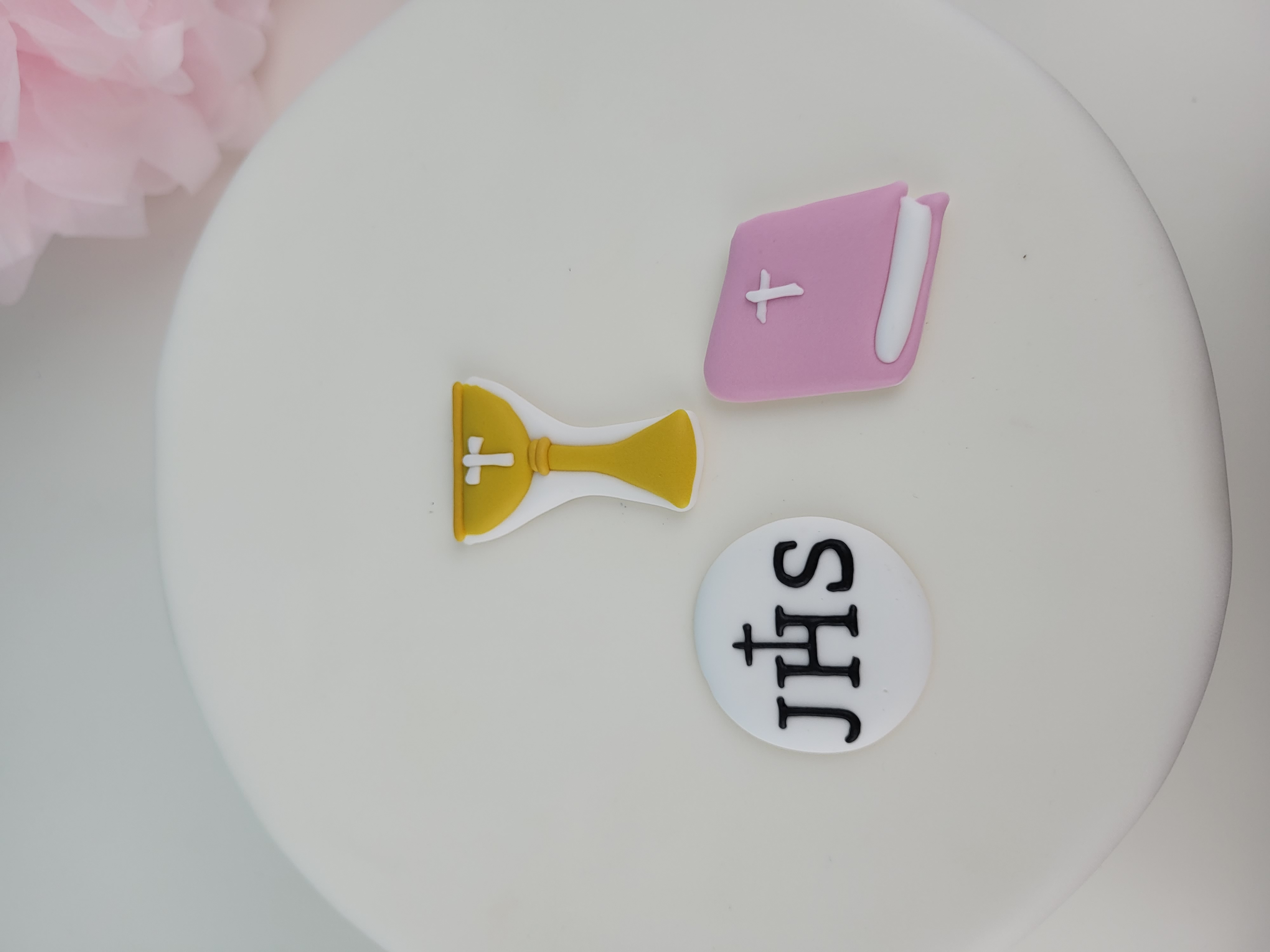 Zuckerdekoration Kommunion rosa| 3 Teile