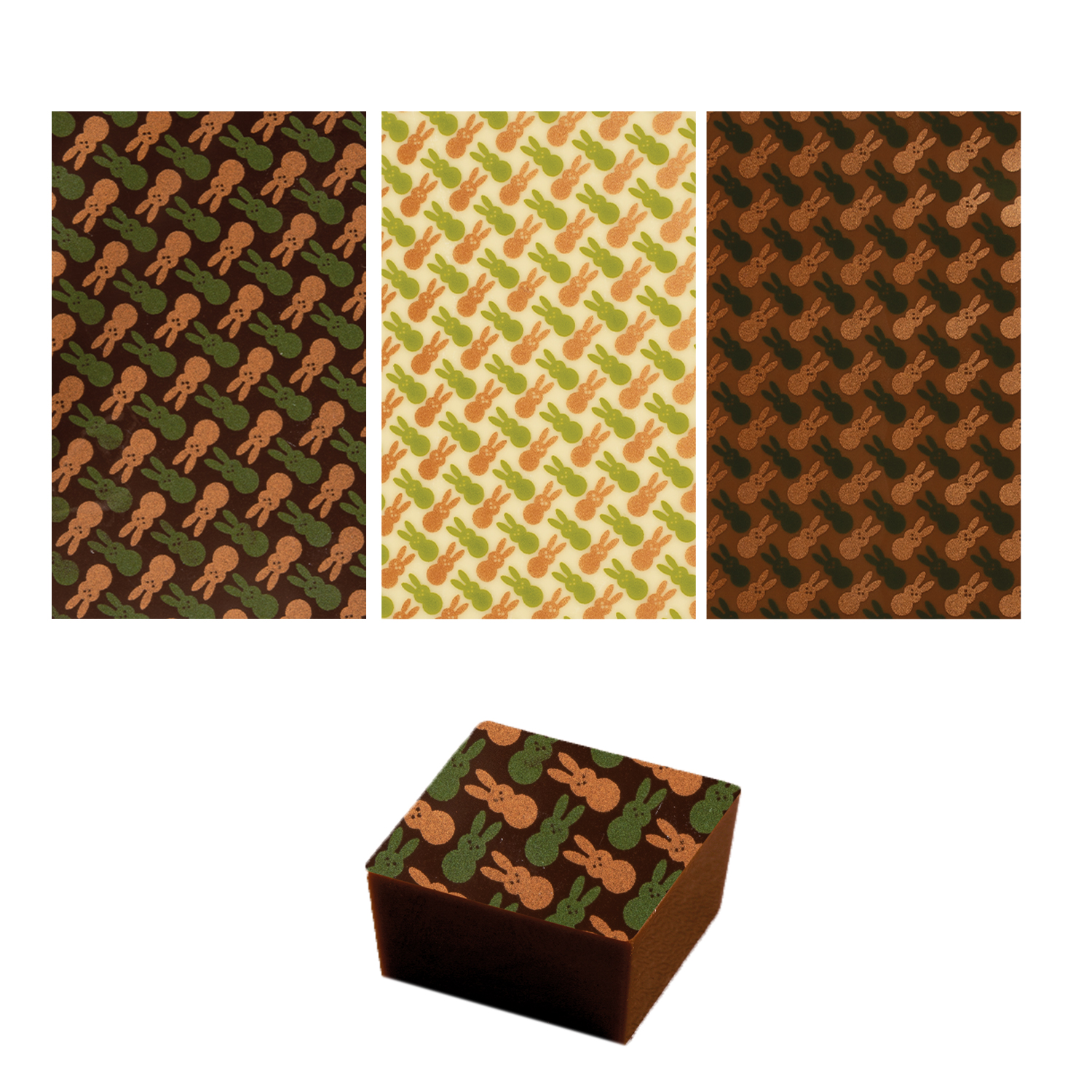 Schokoladen Transferfolie Hasen gold/grün