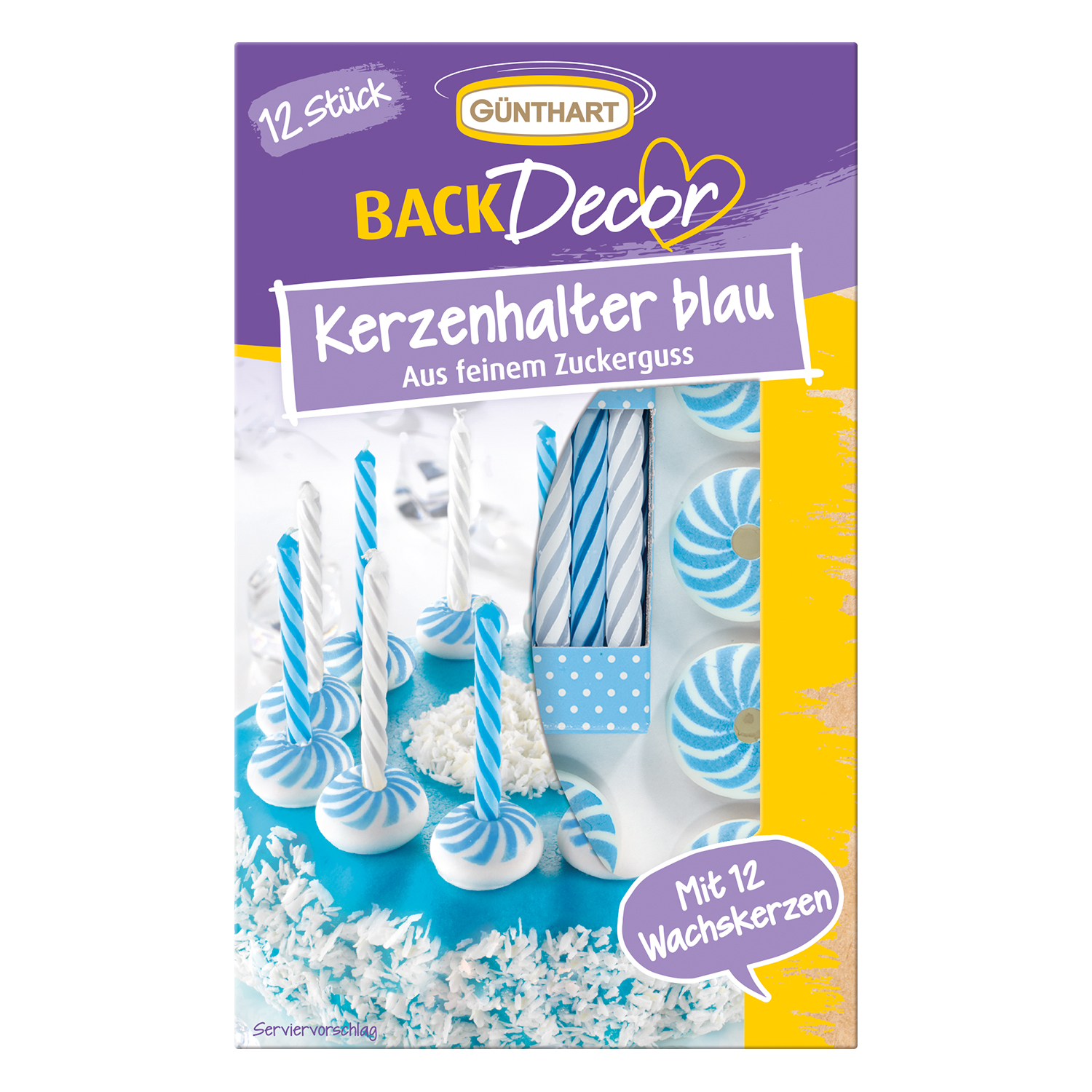 Kerzenhalter blau inkl Kerzen aus Zuckerguss