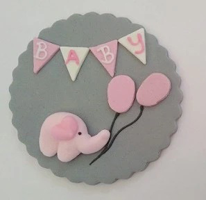 Fondantaufleger "Baby" mit Elefant grau/rosa